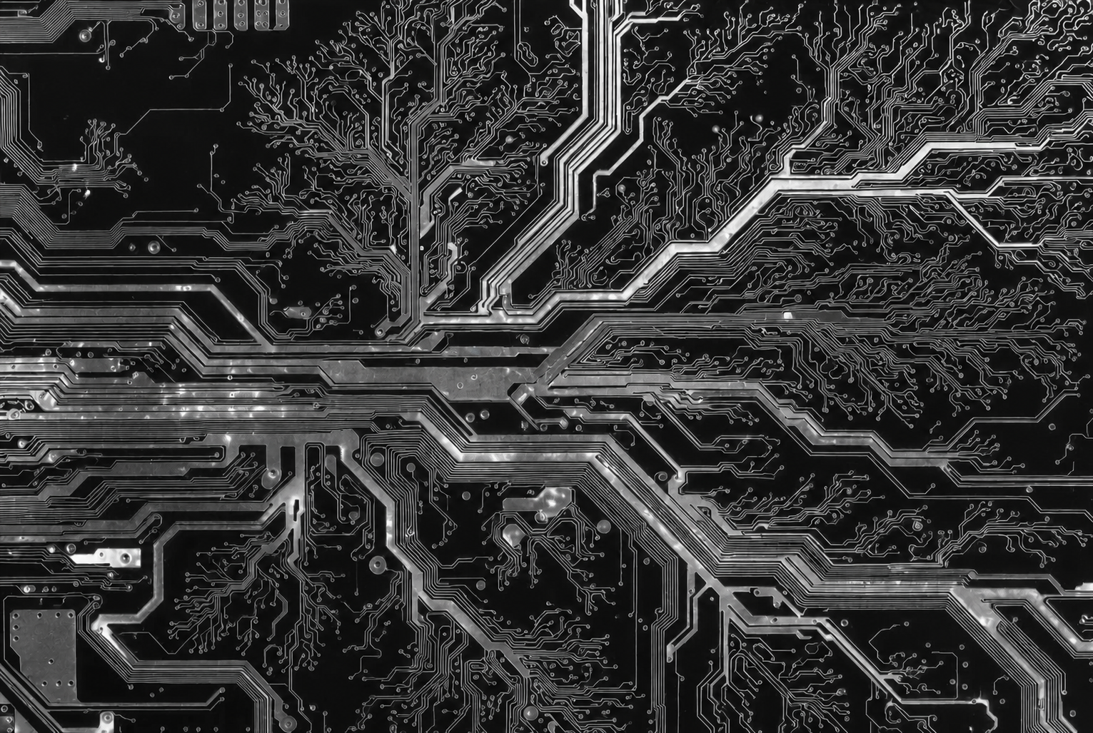 Circuit board pattern branching like a dendrite.